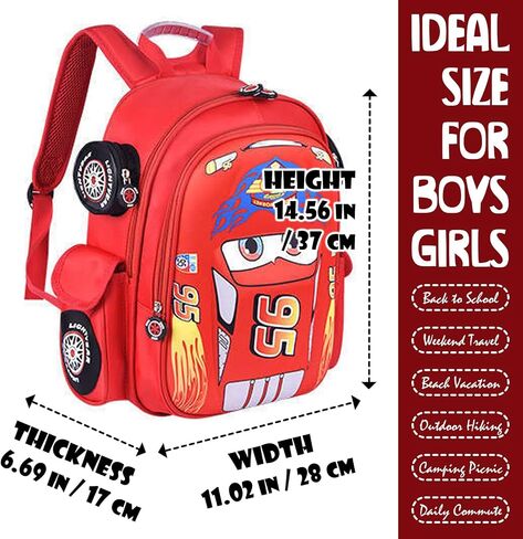 Fpvcqnm Cute Car Backpack For Boys Girls Cartoon Travel Backpacks Red Adjustable Daypack Large Capacity Waterproof Laptop Bag in Saudi Arabia