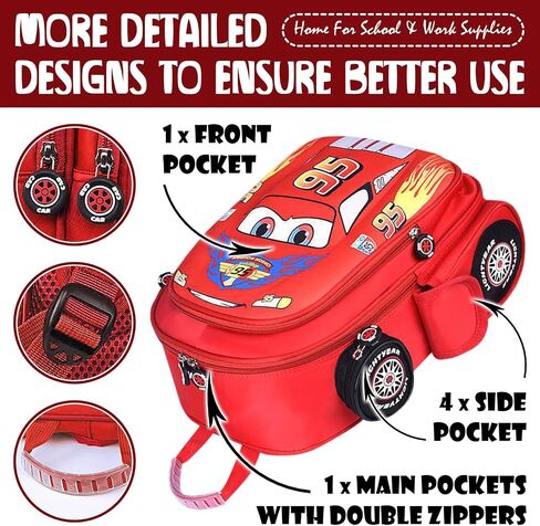 Fpvcqnm Cute Car Backpack For Boys Girls Cartoon Travel Backpacks Red Adjustable Daypack Large Capacity Waterproof Laptop Bag in Saudi Arabia