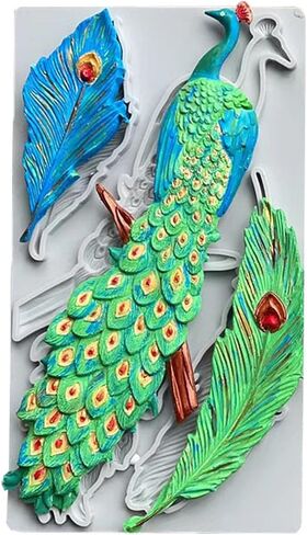 Peacock and Feathers Silicone Mold for Cake Decoration, Premium Fondant Molds for DIY Chocolate Candy Sugar Epoxy Resin or Polymer Clay Crafts Mould in Saudi Arabia