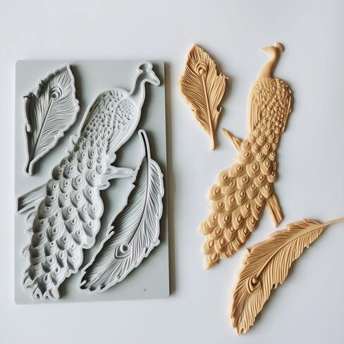 Peacock and Feathers Silicone Mold for Cake Decoration, Premium Fondant Molds for DIY Chocolate Candy Sugar Epoxy Resin or Polymer Clay Crafts Mould in Saudi Arabia