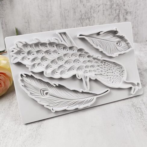 Peacock and Feathers Silicone Mold for Cake Decoration, Premium Fondant Molds for DIY Chocolate Candy Sugar Epoxy Resin or Polymer Clay Crafts Mould in Saudi Arabia
