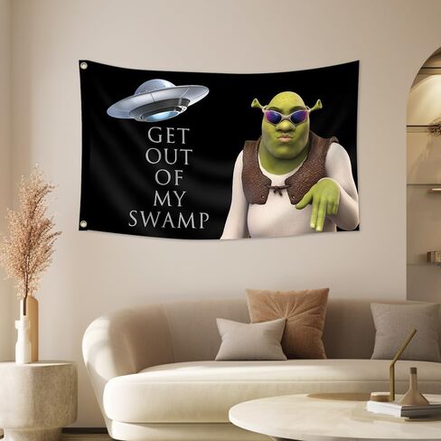 علم مضحك مطبوع عليه Get Out of My Swamp Meme للتعليق على الحائط لغرفة النوم والسكن الجامعي وديكور المنزل... in Kuwait