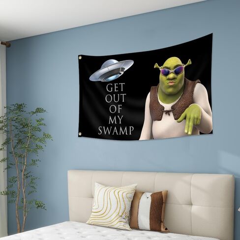 علم مضحك مطبوع عليه Get Out of My Swamp Meme للتعليق على الحائط لغرفة النوم والسكن الجامعي وديكور المنزل... in Kuwait