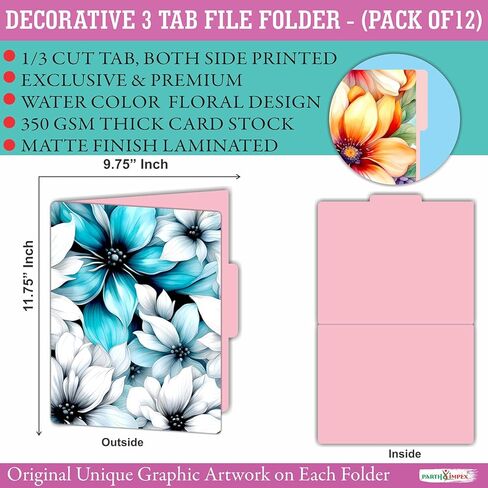 PARTH IMPEX 12 Pack Decorative File Folders, 1/3 Cut Tab with Assorted Positions, Letter Size Paper Holders (9.37" x 11.75") Matte Finish Laminated for Office School Work - Inspirational Quotes Design in Kuwait