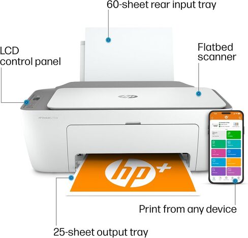 طابعة HP DeskJet 2855e اللاسلكية الكل في واحد ملونة نافثة للحبر، ماسح ضوئي، ناسخة، الأفضل للمنزل، 3 أشهر من الحبر (588S5A) in Saudi Arabia