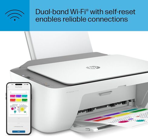 طابعة HP DeskJet 2855e اللاسلكية الكل في واحد ملونة نافثة للحبر، ماسح ضوئي، ناسخة، الأفضل للمنزل، 3 أشهر من الحبر (588S5A) in Saudi Arabia