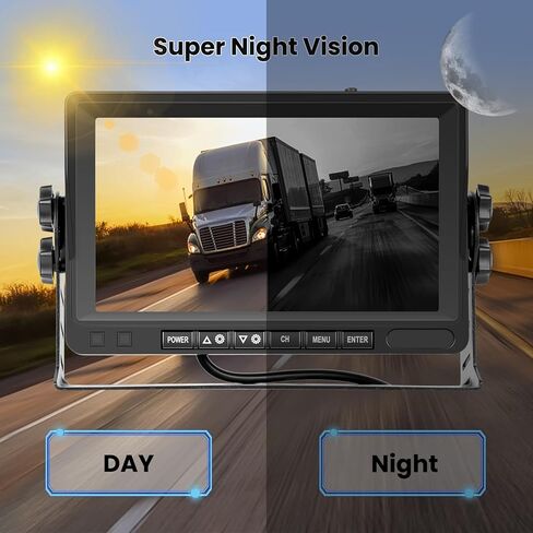 نظام كاميرا احتياطية لاسلكي من Hikity، شاشة كاميرا عكسية HD 1080P 7 بوصة لـ 4 قنوات، سجل DVR، مقاومة للماء، رؤية ليلية، كاميرا رؤية خلفية أمامية للشاحنة/RV/Van/SUV/البيك اب in Kuwait