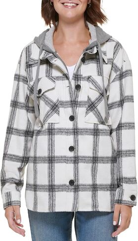 Calvin Klein Women's Everyday Plaid Shirt Jacket with Detachable Fleece Bib in Saudi Arabia