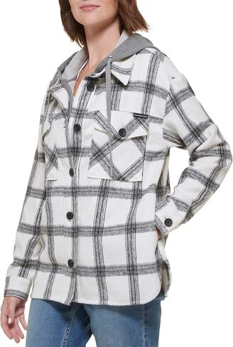 Calvin Klein Women's Everyday Plaid Shirt Jacket with Detachable Fleece Bib in Saudi Arabia