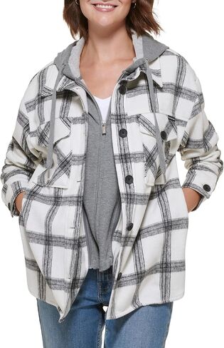 Calvin Klein Women's Everyday Plaid Shirt Jacket with Detachable Fleece Bib in Saudi Arabia
