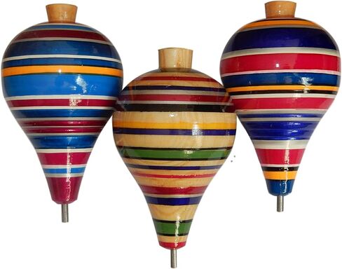IER Mexican Trompos - 3 عبوات من القمصان الخشبية الدوارة ذات الأطراف المعدنية المصنوعة في المكسيك بجودة ممتازة (3 عبوات، ألوان متنوعة) in Kuwait