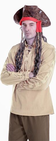 قميص رجالي من القطن والكتان من العصور الوسطى بأكمام طويلة وعصر النهضة الفايكنج القراصنة قميص قوطي برباط علوي ريترو in Kuwait