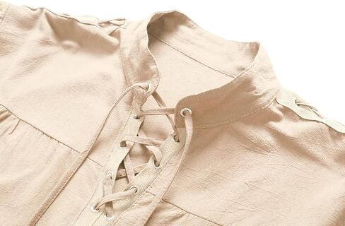 قميص رجالي من القطن والكتان من العصور الوسطى بأكمام طويلة وعصر النهضة الفايكنج القراصنة قميص قوطي برباط علوي ريترو in Kuwait