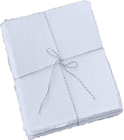 300 جرام لكل متر مربع / 25 ورقة - ورق رسم فارغ مصنوع يدويًا بألوان مائية - ورق أوراق فضفاض لوسائط مختلطة - ورق مصنوع يدويًا من القطن للفنانين/الدعوات/الحرف اليدوية (7 بوصات × 5 بوصات، أبيض) in Kuwait