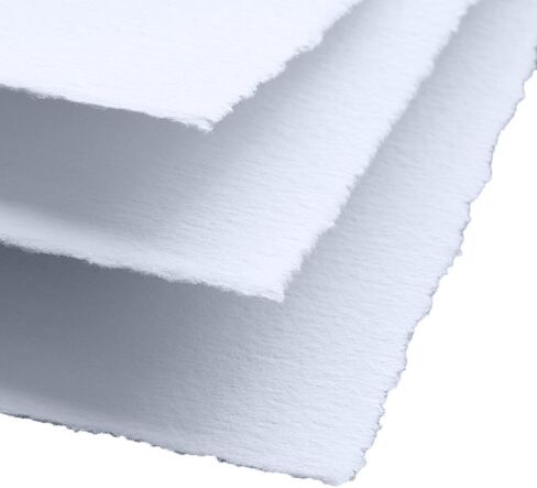 300 جرام لكل متر مربع / 25 ورقة - ورق رسم فارغ مصنوع يدويًا بألوان مائية - ورق أوراق فضفاض لوسائط مختلطة - ورق مصنوع يدويًا من القطن للفنانين/الدعوات/الحرف اليدوية (7 بوصات × 5 بوصات، أبيض) in Kuwait