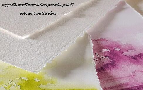 300 جرام لكل متر مربع / 25 ورقة - ورق رسم فارغ مصنوع يدويًا بألوان مائية - ورق أوراق فضفاض لوسائط مختلطة - ورق مصنوع يدويًا من القطن للفنانين/الدعوات/الحرف اليدوية (7 بوصات × 5 بوصات، أبيض) in Kuwait