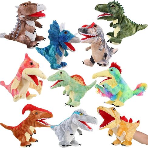 Wettarn 10 Plush Dinosaur, 11.8 Inch Dinosaur Hand Puppet with Open Movable Mouth, Stuffed Animal Puppets Interactive Toy Storytelling Gifts for Imaginative Play, Role Play, Birthday, Boys and Girls in Saudi Arabia