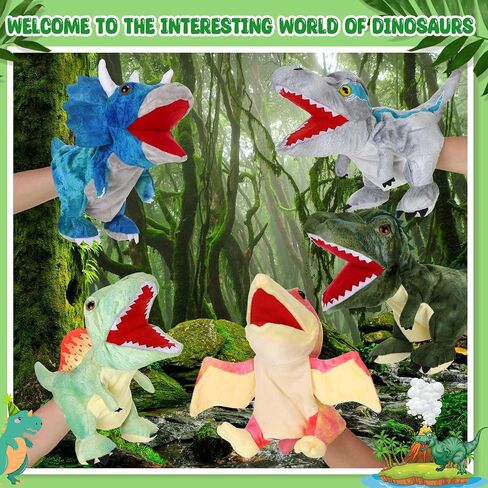 Wettarn 10 Plush Dinosaur, 11.8 Inch Dinosaur Hand Puppet with Open Movable Mouth, Stuffed Animal Puppets Interactive Toy Storytelling Gifts for Imaginative Play, Role Play, Birthday, Boys and Girls in Saudi Arabia