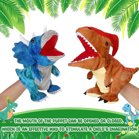 Wettarn 10 Plush Dinosaur, 11.8 Inch Dinosaur Hand Puppet with Open Movable Mouth, Stuffed Animal Puppets Interactive Toy Storytelling Gifts for Imaginative Play, Role Play, Birthday, Boys and Girls in Saudi Arabia