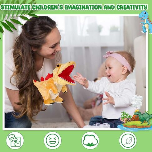 Wettarn 10 Plush Dinosaur, 11.8 Inch Dinosaur Hand Puppet with Open Movable Mouth, Stuffed Animal Puppets Interactive Toy Storytelling Gifts for Imaginative Play, Role Play, Birthday, Boys and Girls in Saudi Arabia