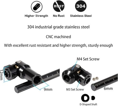 عمود محرك Linsvirgo SCX10 مقطوع بطول عمود محرك من الفولاذ المقاوم للصدأ، عمود محرك مشترك على شكل حرف U مناسب لـ 1/10 RC Crawler LCG Rig Sportys Scalers GSPEED Capra SCX10 Pro Element DIY ترقيات الأجزاء - أسود in Kuwait