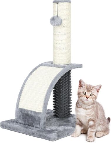 Tall Cat Scratching Post with Groomer, 19.6" Scratching Post with Wood Frame, Stable Sisal Cat Post with Extra Interactive Dangling Plush Toy,Protect Furniture in Saudi Arabia