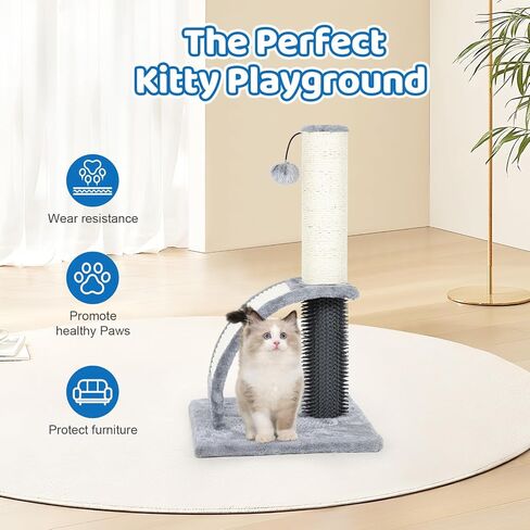 Tall Cat Scratching Post with Groomer, 19.6" Scratching Post with Wood Frame, Stable Sisal Cat Post with Extra Interactive Dangling Plush Toy,Protect Furniture in Saudi Arabia