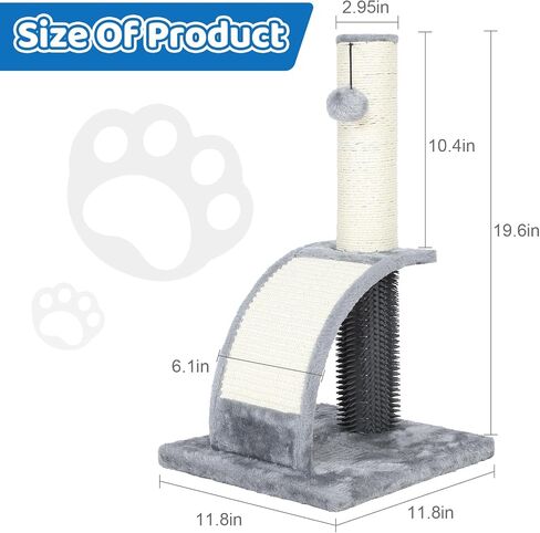 Tall Cat Scratching Post with Groomer, 19.6" Scratching Post with Wood Frame, Stable Sisal Cat Post with Extra Interactive Dangling Plush Toy,Protect Furniture in Saudi Arabia