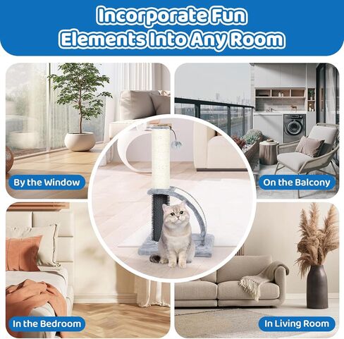 Tall Cat Scratching Post with Groomer, 19.6" Scratching Post with Wood Frame, Stable Sisal Cat Post with Extra Interactive Dangling Plush Toy,Protect Furniture in Saudi Arabia