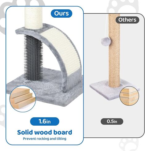 Tall Cat Scratching Post with Groomer, 19.6" Scratching Post with Wood Frame, Stable Sisal Cat Post with Extra Interactive Dangling Plush Toy,Protect Furniture in Saudi Arabia
