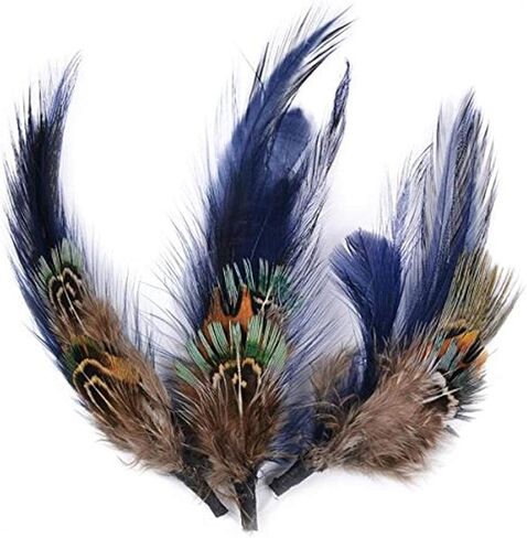مجموعة Touch of Nature من 3 قطع من الريش الطبيعي مع حلقة من النايلون للفنون والحرف اليدوية، مقاس 10.16 سم، أزرق داكن/بني (38110) in Kuwait