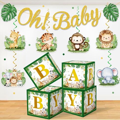 Jungle Safari Baby Boxes with Letters, Oh Baby Banner Safari Jungle Baby Shower Decorations for safari theme baby shower Gender Reveal Birthday Party Suppliess in Saudi Arabia