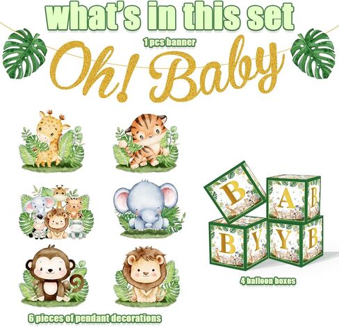 Jungle Safari Baby Boxes with Letters, Oh Baby Banner Safari Jungle Baby Shower Decorations for safari theme baby shower Gender Reveal Birthday Party Suppliess in Saudi Arabia