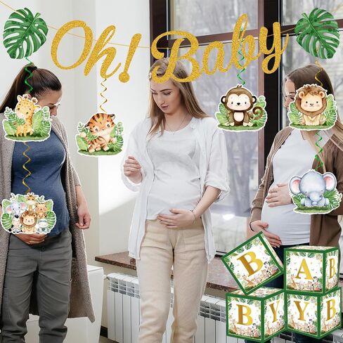 Jungle Safari Baby Boxes with Letters, Oh Baby Banner Safari Jungle Baby Shower Decorations for safari theme baby shower Gender Reveal Birthday Party Suppliess in Saudi Arabia