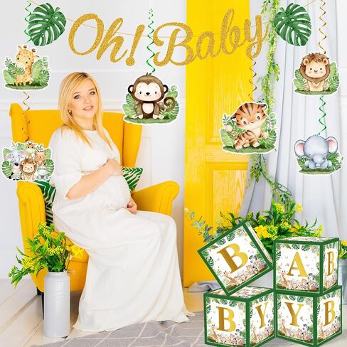 Jungle Safari Baby Boxes with Letters, Oh Baby Banner Safari Jungle Baby Shower Decorations for safari theme baby shower Gender Reveal Birthday Party Suppliess in Saudi Arabia