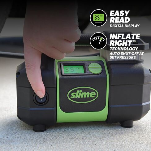 Slime 40031 Tire Inflator, Portable Car, SUV, 4x4 Air Compressor, Pro Power, Heavy Duty, with Analog 150 psi Dial Gauge, Long Hose and LED Light, 12V, 3 min inflation in Kuwait