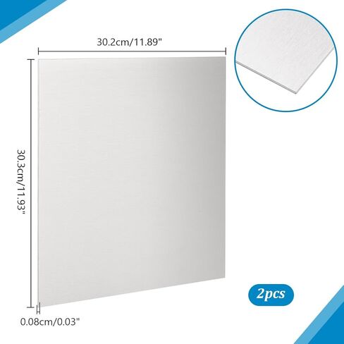 لوحة ألومنيوم PH PandaHall 5052 H32 مقاس 11.8 × 11.8 بوصة، صفائح ألومنيوم مسطحة بسمك 0.8 مم مغطاة بطبقة واقية، قطعتان من الألواح المعدنية المربعة لصياغة الإصلاح الصناعي in Kuwait
