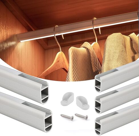 Muzata 5Pack 3.3ft/1Meter Silver LED Aluminum Channel Closet Hanging Rod for Bedroom Wardrobe U128 in Saudi Arabia