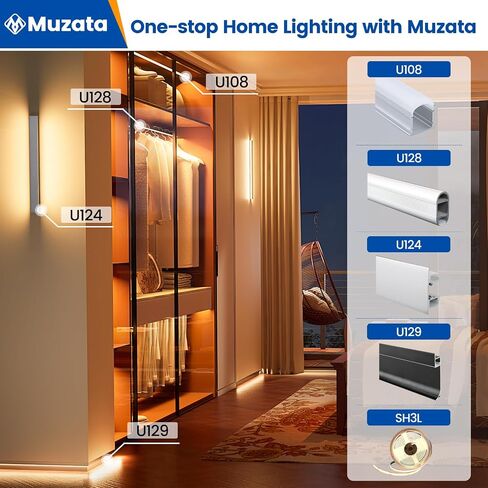 Muzata 5Pack 3.3ft/1Meter Silver LED Aluminum Channel Closet Hanging Rod for Bedroom Wardrobe U128 in Saudi Arabia