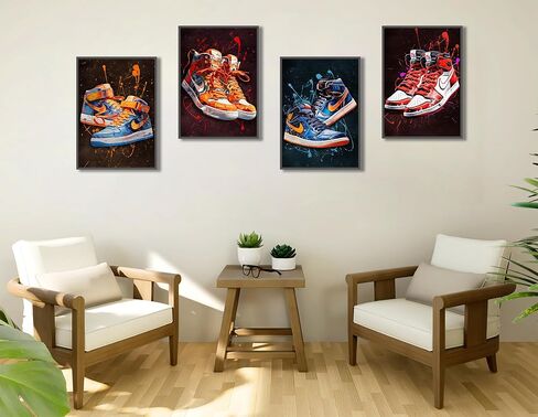 ديكور غرفة الملصق مجموعة غير مؤطرة من 4 ورق ملصق مقاس 11.7 × 16.5 بوصة بدون إطار، مطبوعات فنية للملصق، أحذية رياضية للأولاد في سن المراهقة لغرفة النوم، ديكور فني للحائط، مطبوعات فنية للأحذية، ديكور لغرفة الأحذية الرياضية in Saudi Arabia