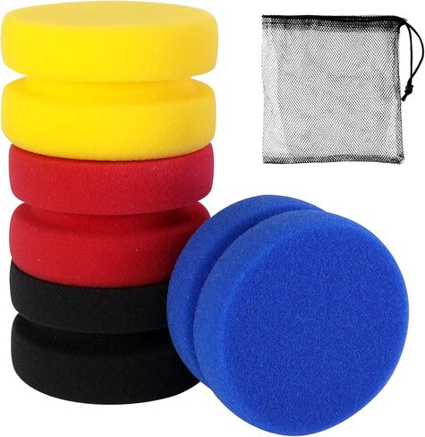 عبوة إسفنجة دائرية لشمع السيارة من Xrkuu، 3.15 × 1.93 بوصة، إسفنجات طلاء دائرية للفنان 4 قطع 4 ألوان مع حقيبة شبكية ذات شعاع أسود لإزالة الشعر بالشمع، والتنظيف، والفنون، والحرف اليدوية، والمطبخ - أزرق داكن، أصفر، أسود، أحمر in Kuwait