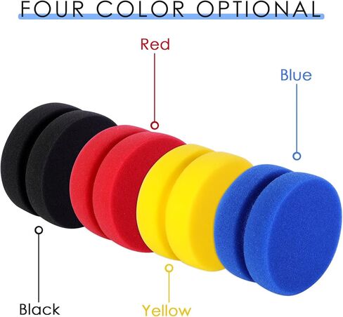 عبوة إسفنجة دائرية لشمع السيارة من Xrkuu، 3.15 × 1.93 بوصة، إسفنجات طلاء دائرية للفنان 4 قطع 4 ألوان مع حقيبة شبكية ذات شعاع أسود لإزالة الشعر بالشمع، والتنظيف، والفنون، والحرف اليدوية، والمطبخ - أزرق داكن، أصفر، أسود، أحمر in Kuwait