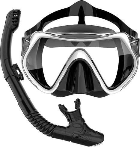 BuyCard Snorkel Adult Snorkel Set, Snorkel Mask with Panoramic View, Anti-Fog Anti-Leak Snorkeling Gear Dry Top Snorkel for Scuba Diving Swimming Training Sliver in Saudi Arabia