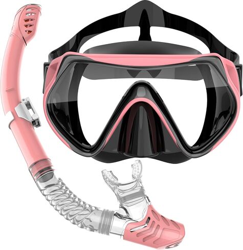 مجموعة غص للكبار من BuyCard، قناع غص مع رؤية بانورامية، معدات غطس مضادة للضباب ومضادة للتسرب، غص علوي جاف للغوص والتدريب على السباحة باللون الوردي in Kuwait