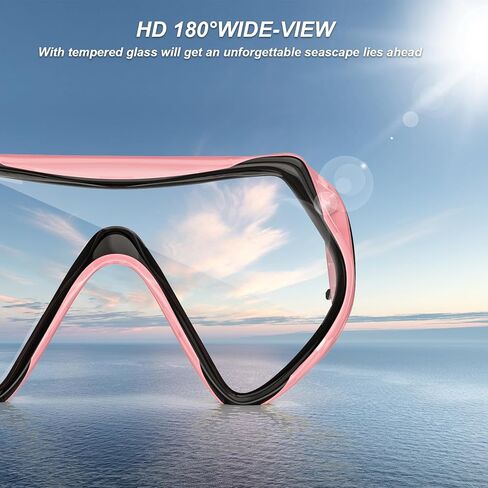 مجموعة غص للكبار من BuyCard، قناع غص مع رؤية بانورامية، معدات غطس مضادة للضباب ومضادة للتسرب، غص علوي جاف للغوص والتدريب على السباحة باللون الوردي in Kuwait