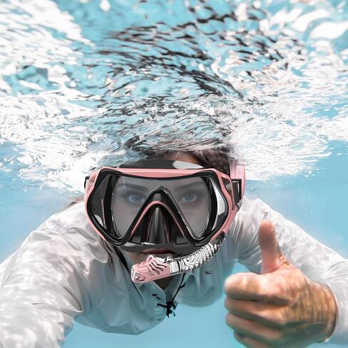 مجموعة غص للكبار من BuyCard، قناع غص مع رؤية بانورامية، معدات غطس مضادة للضباب ومضادة للتسرب، غص علوي جاف للغوص والتدريب على السباحة باللون الوردي in Kuwait
