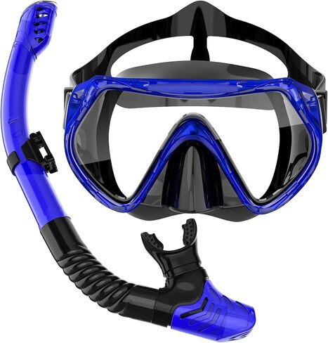 مجموعة غص للكبار من BuyCard، قناع غص مع رؤية بانورامية، معدات غطس مضادة للضباب ومضادة للتسرب، غص علوي جاف للغوص والتدريب على السباحة باللون الأزرق in Kuwait