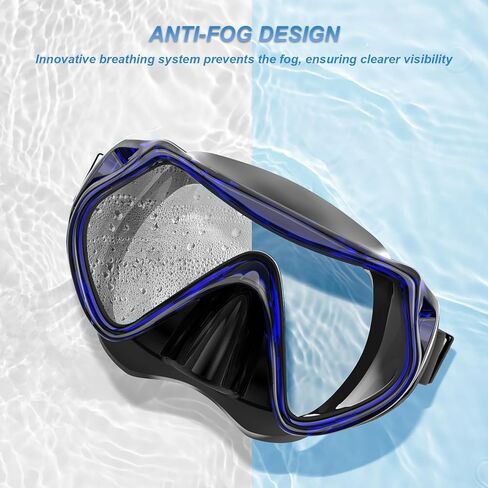 مجموعة غص للكبار من BuyCard، قناع غص مع رؤية بانورامية، معدات غطس مضادة للضباب ومضادة للتسرب، غص علوي جاف للغوص والتدريب على السباحة باللون الأزرق in Kuwait