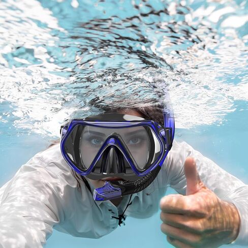 مجموعة غص للكبار من BuyCard، قناع غص مع رؤية بانورامية، معدات غطس مضادة للضباب ومضادة للتسرب، غص علوي جاف للغوص والتدريب على السباحة باللون الأزرق in Kuwait