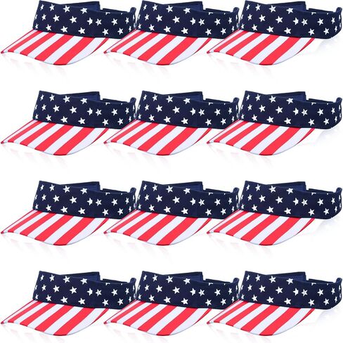 Yahenda 12 Pcs 4th of July Women's Men's Visor Hat Patriotic USA Sun Visors Star Stripe American Flag Hat(US Flag) in Saudi Arabia